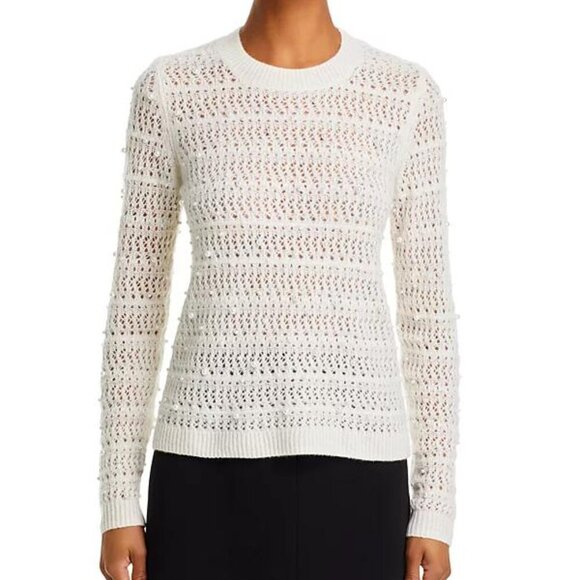 Aqua Cashmere Bead Embellished Crewneck Sweater Ivory Size XXL NWT - Picture 1 of 6